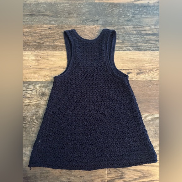 Aerie Chunky Knit Crochet Sweater Tank Top Women's Size Medium Navy Boho Racer - Picture 5 of 6